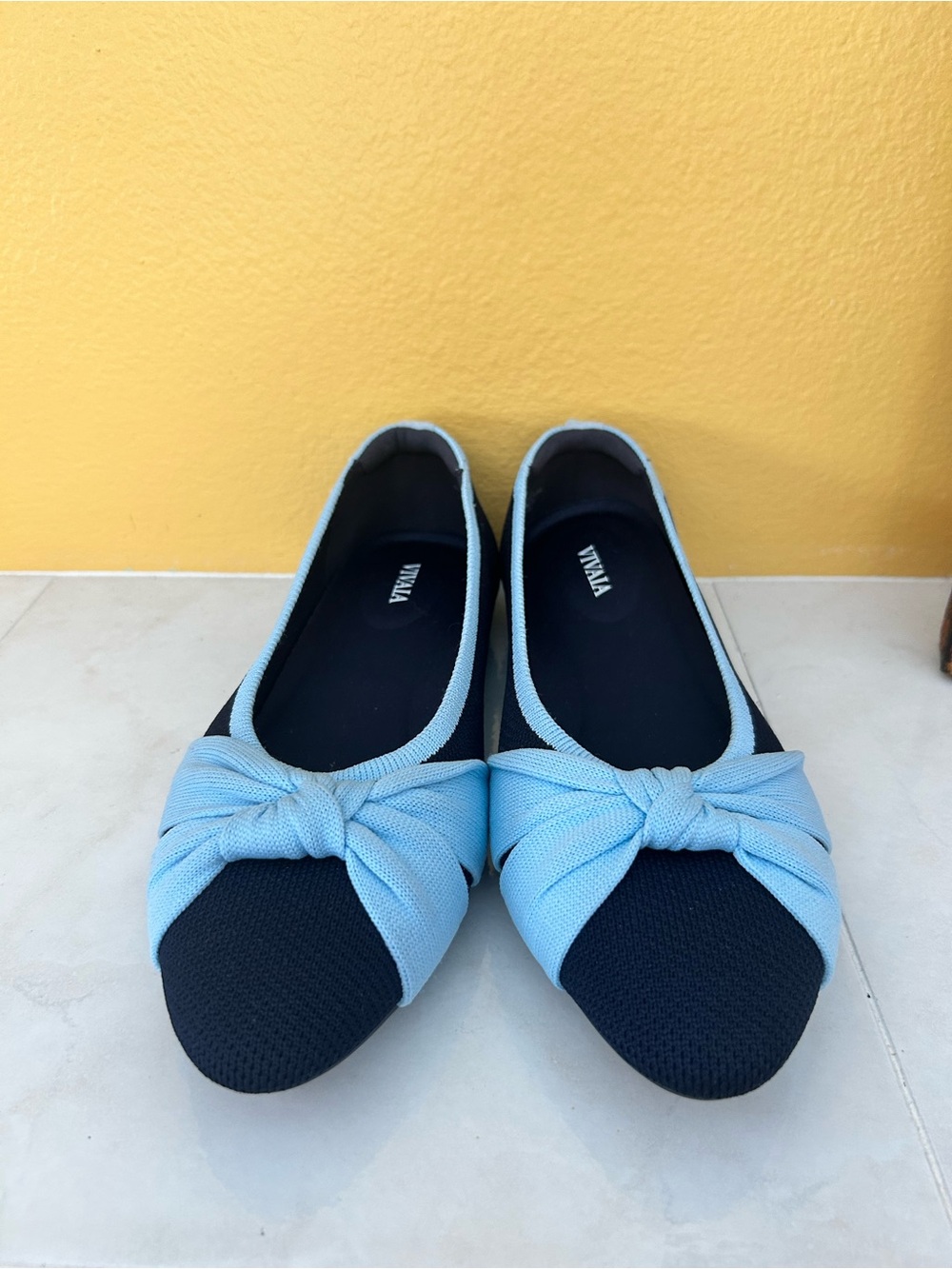 VIVAIA Aria 5° Pointed Toe Knit Ballet Flats Navy Blue Bow Size EU 39 8- 8.5 - Picture 4 of 10